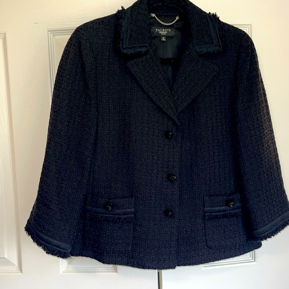 NWOT- Talbots petites black twill button up jacket. Black size 12P - Picture 2 of 6